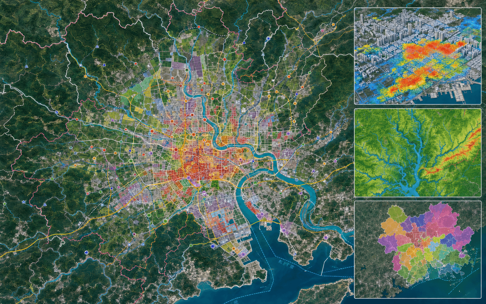 NewGIS data management workspace combining imagery, vector layers and large attribute datasets